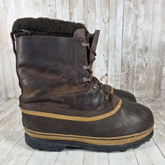 Sorel Dominator Men's Brown Leather Fur Lined‎ Winter Snow Boots Size 10